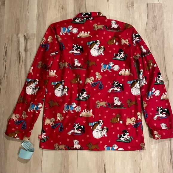 Nick & Nora Puppy Snowflake Flannel Pajamas Youth Size XL 16-18 Women's S-M